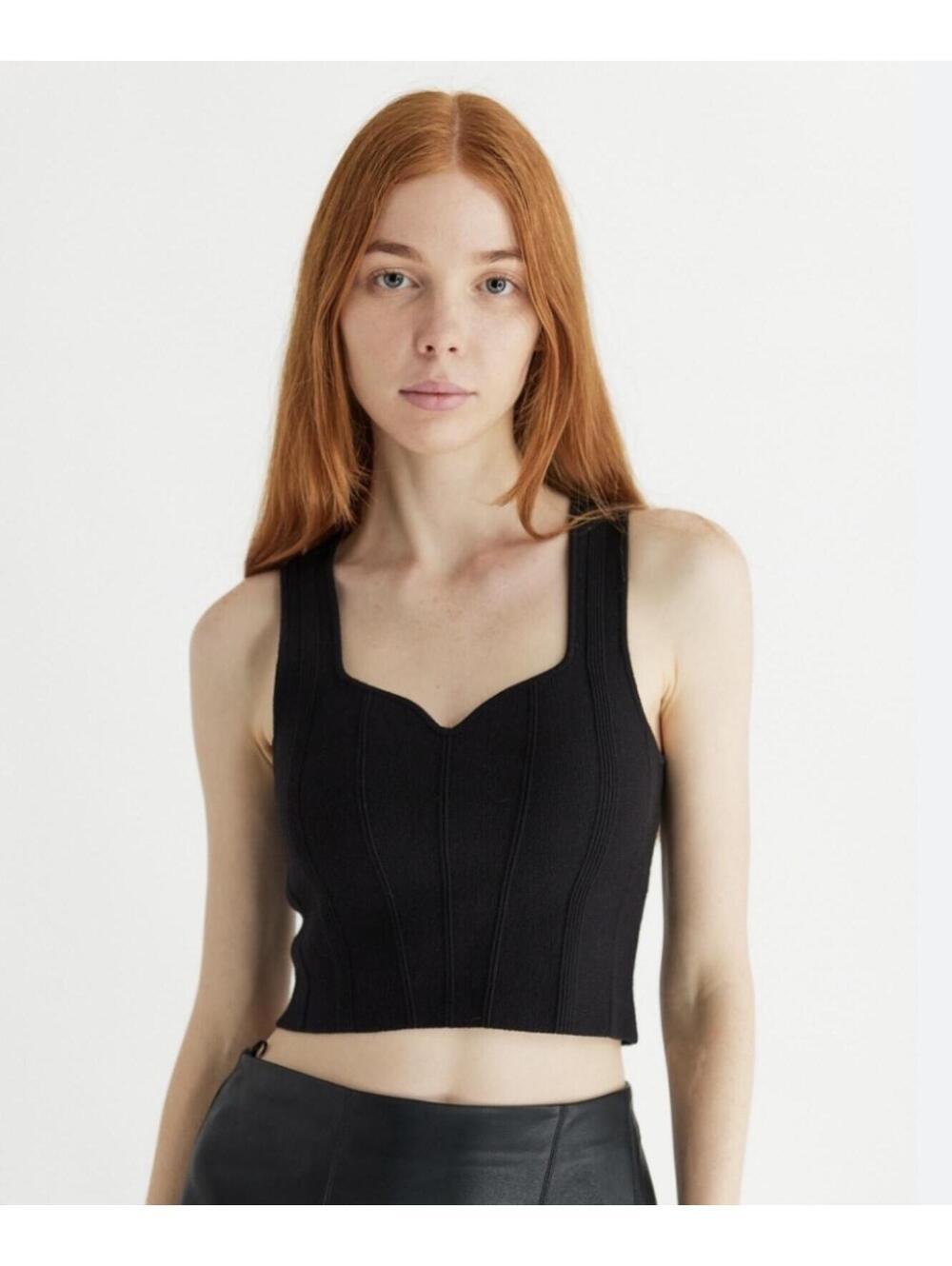 ALL ROW Black Ribbed Crop Top With Sweetheart Corset Seeming - Women's S NWOT